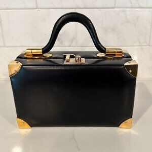 Vintage Judith Leiber Black Leather Box Handbag